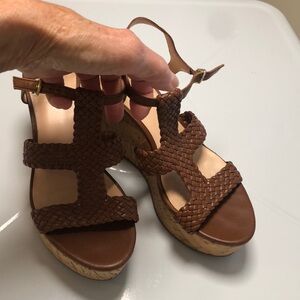 Kate Spade sandals size 7, wedge height 3 in, leather upper, cork bottom